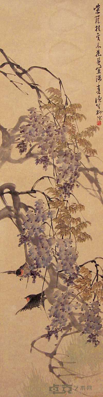 柳滨 紫藤双燕 立轴 148×38cm